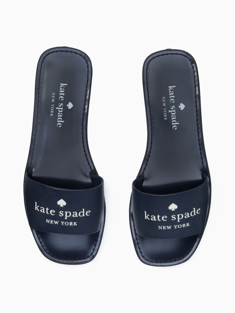 Kate Spade,Peyton Sandals,Lining Faux,Rubber,Faux Leather,Leather,Slides,Logo,Embossed,Casual,