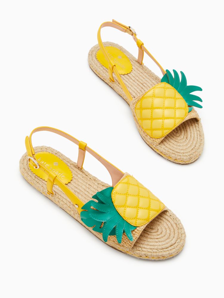 Kate Spade,tropical pineapple flat sandals,flats,Natural