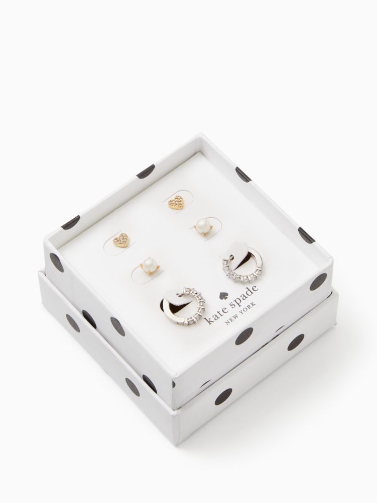 Kate Spade,yours truly three earrings boxed set,Cream Multi