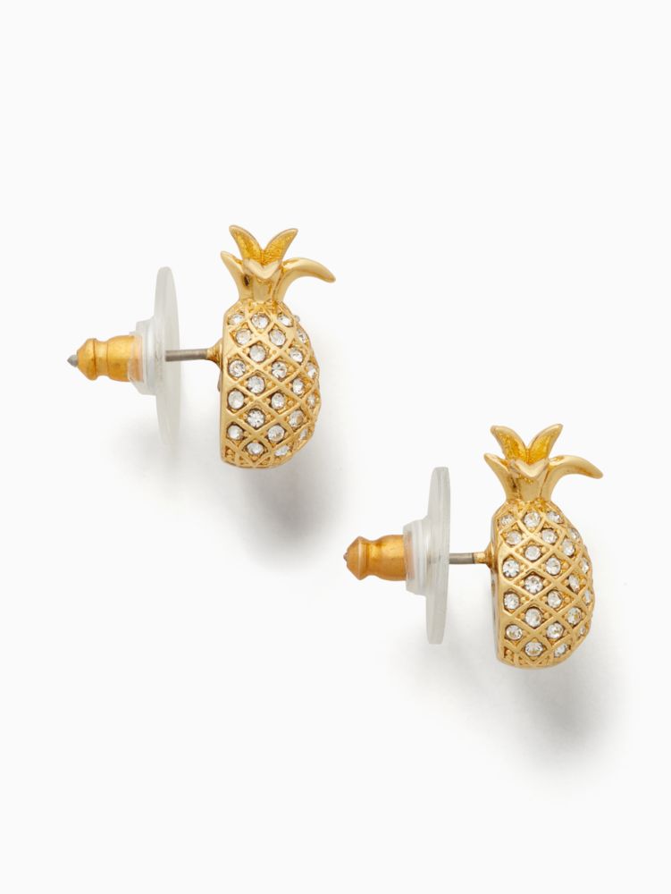 Kate Spade,pineapple passion stud earrings,earrings,Clear/Gold