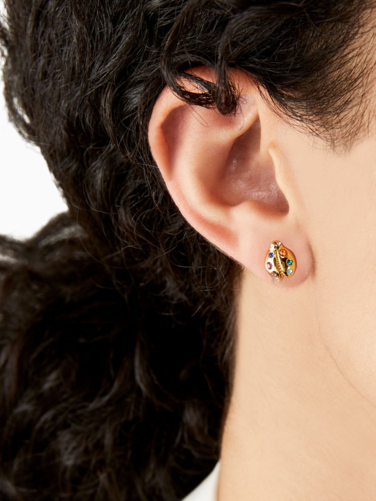 Kate Spade,nature walk ladybug studs,Gold Multi