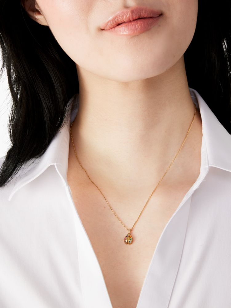 Kate Spade,nature walk ladybug mini pendant necklace,Gold Multi