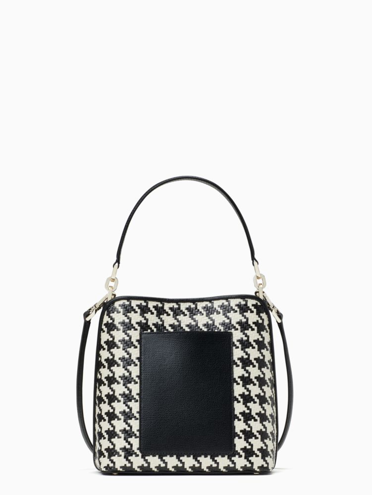 Kate Spade Darcy Straw Black Houndstooth Small Top Zip Satchel