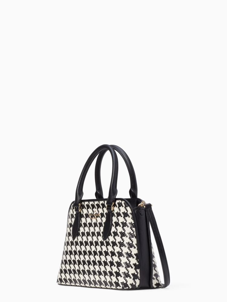 Kate Spade Darcy Straw Black Houndstooth Small Top Zip Satchel