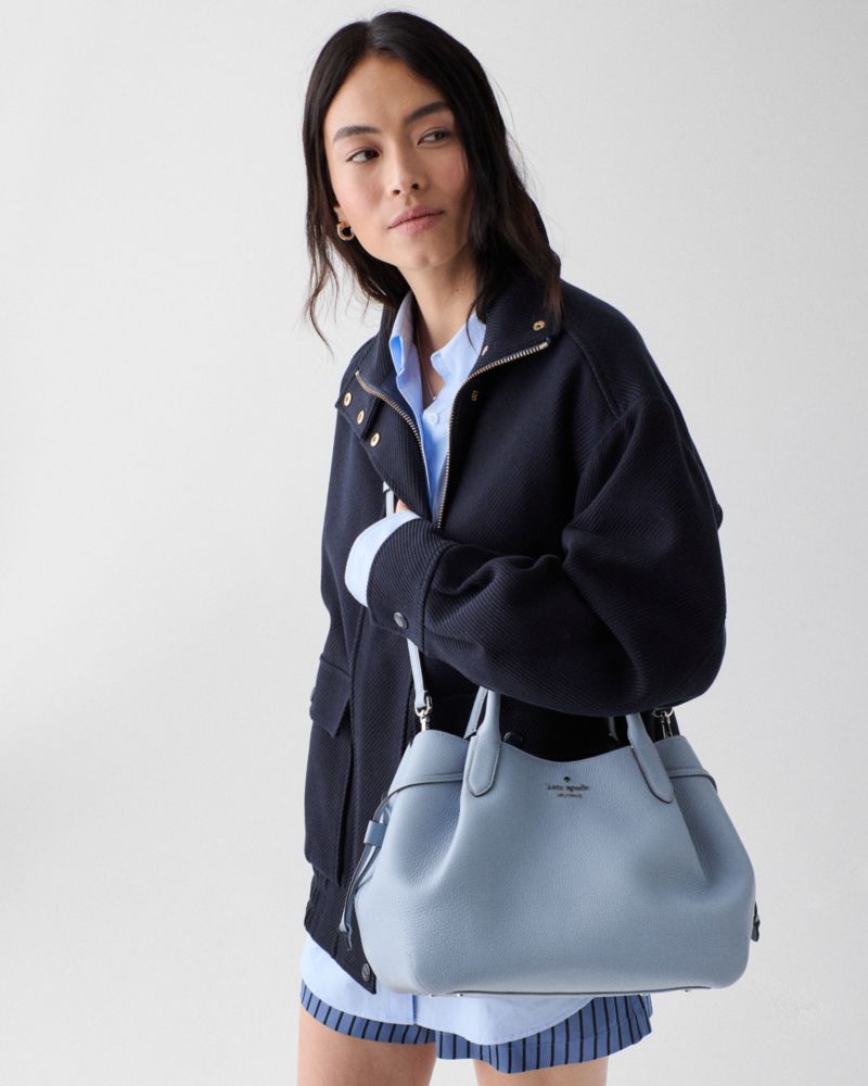 Kate Spade,Dumpling Large Satchel Bag,Leather,Satchel,Metal Material,Logo,Metal,Casual,Work,Blue