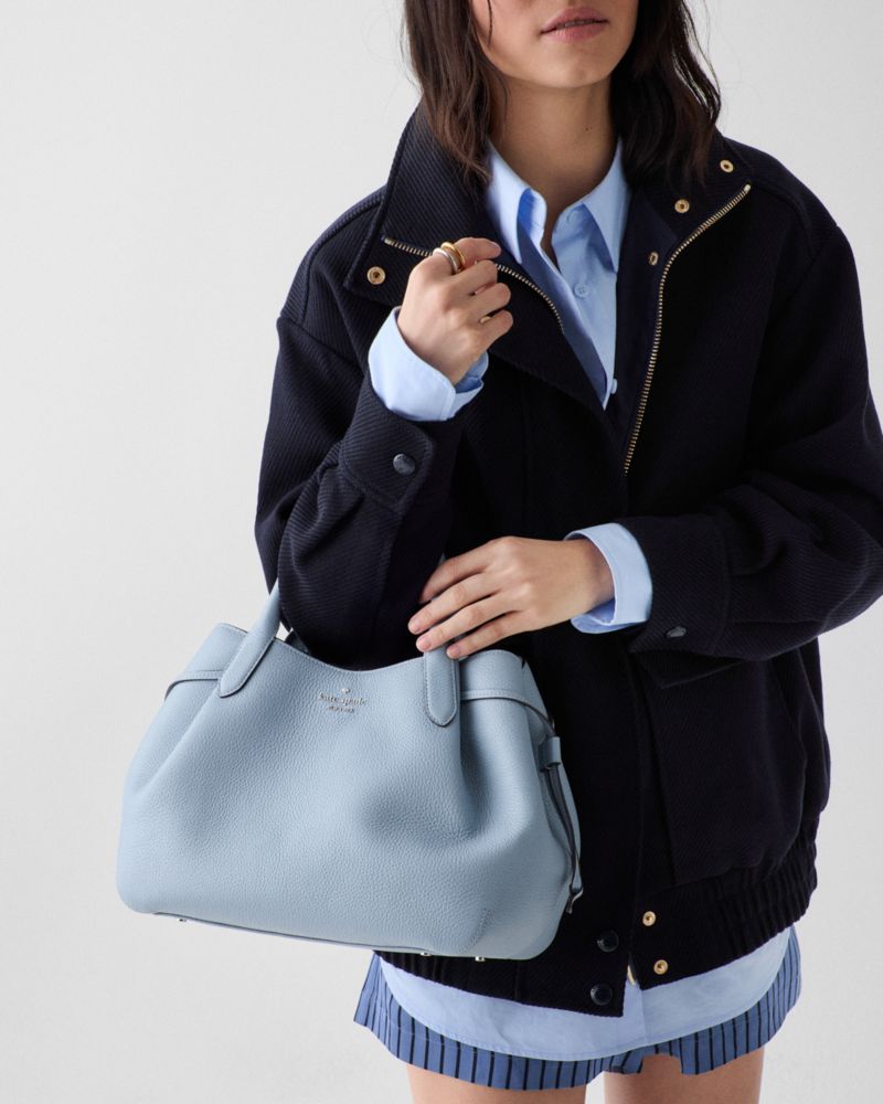 Kate Spade,Dumpling Large Satchel Bag,Leather,Satchel,Metal Material,Logo,Metal,Casual,Work,Blue