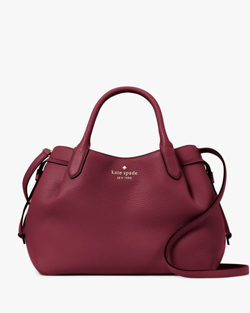 Kate Spade,Dumpling Large Satchel,Leather,Satchel,Logo,Metal,Pleats,Work,Maroon