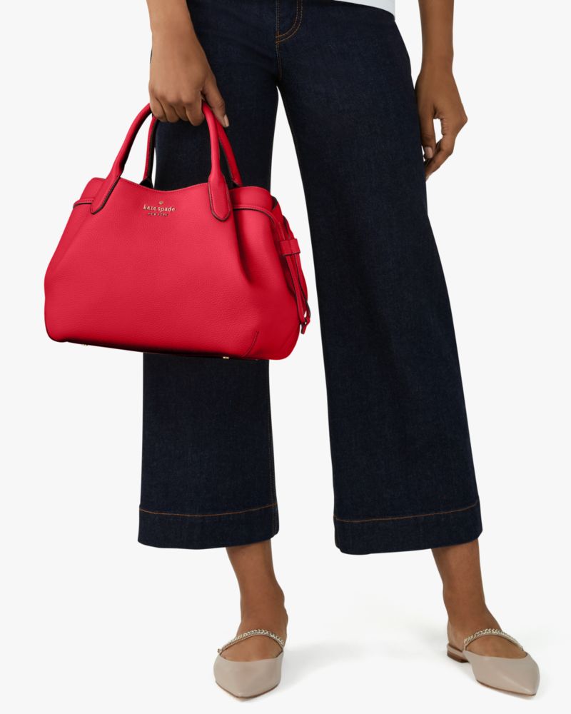 Kate Spade,Dumpling Large Satchel,Leather,Satchel,Metal Material,Metal,Pleats,Logo,Work,Red