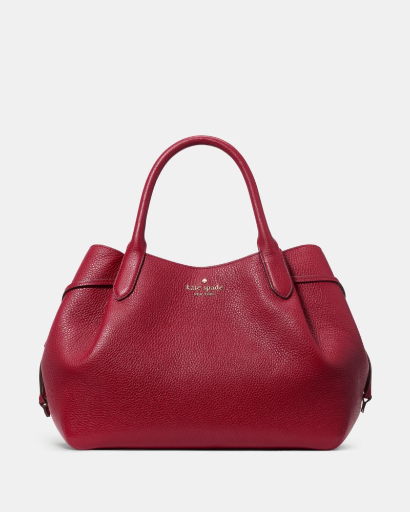 Kate Spade,Dumpling Large Satchel,Leather,Satchel,Metal Material,Pleats,Metal,Logo,Work,Maroon