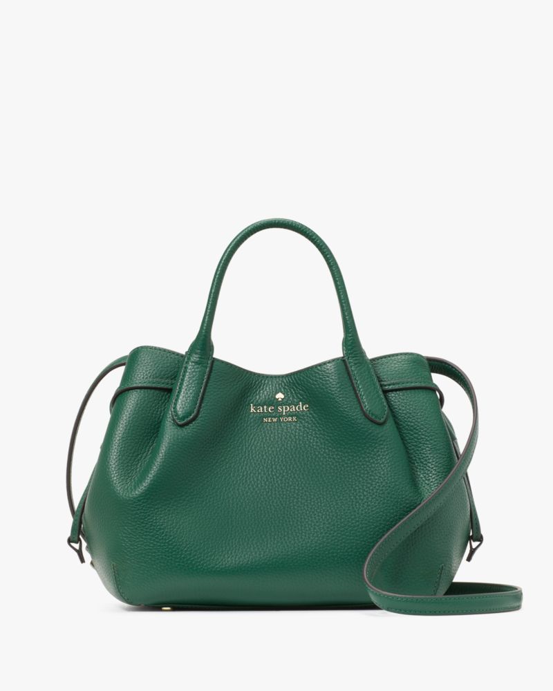 Kate Spade,Dumpling Small Satchel,Lining Leather,Satchel,Logo,Metal,Pleats,Lined,Casual,Emerald