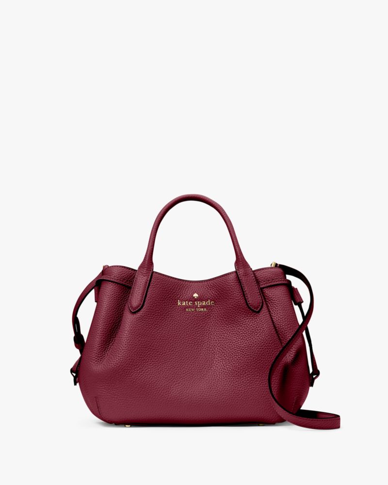 Kate Spade,Dumpling Small Satchel,Lining Leather,Satchel,Pleats,Logo,Metal,Lined,Casual,Maroon