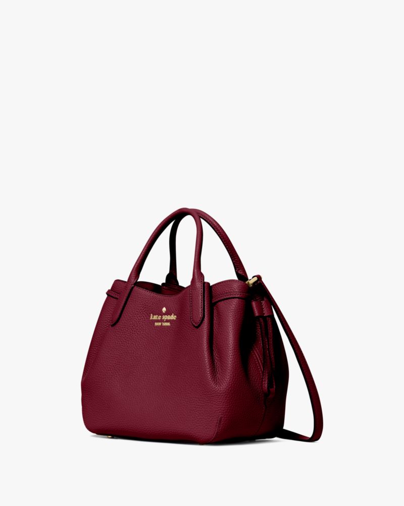Kate Spade,Dumpling Small Satchel Bag,Lining Leather,Satchel,Metal,Pleats,Logo,Lined,Casual,Maroon