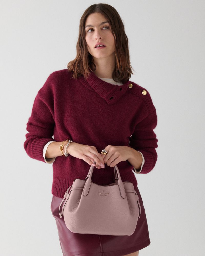 Kate Spade,Dumpling Small Satchel Bag,Lining Leather,Satchel,Metal,Pleats,Logo,Lined,Casual,