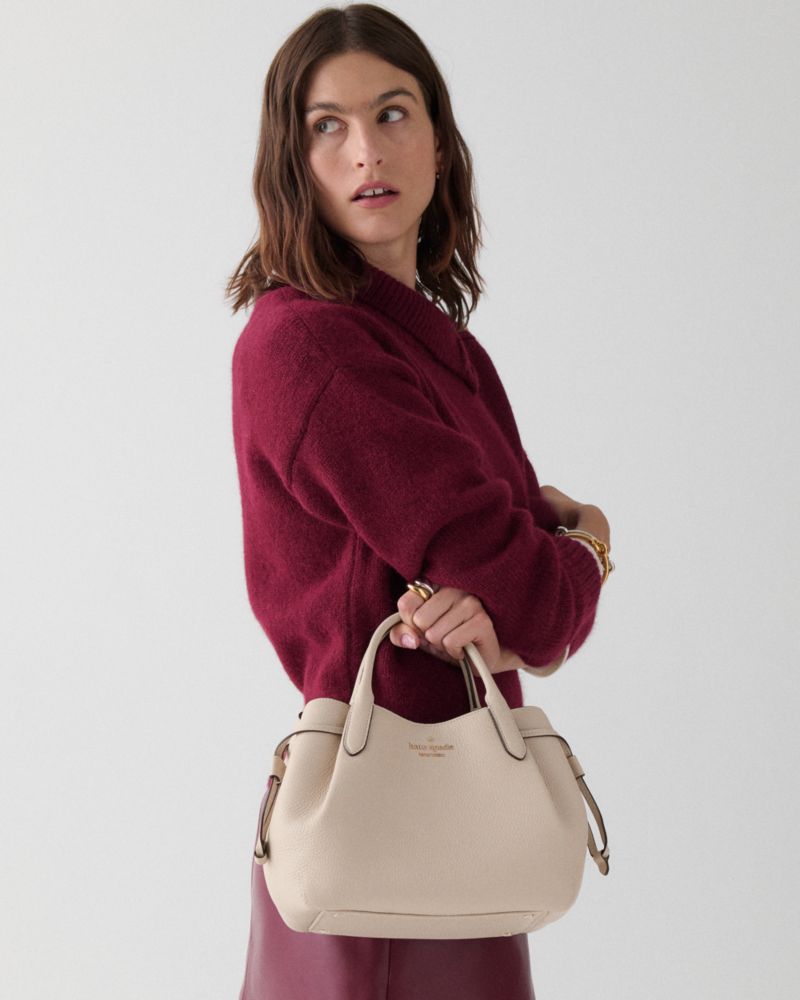 Kate Spade,Dumpling Small Satchel Bag,Lining Leather,Satchel,Metal,Pleats,Logo,Lined,Casual,