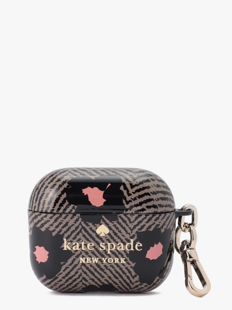 Kate Spade,Herringbone Floral Printed Airpod Gen 3 Case,Black Multi