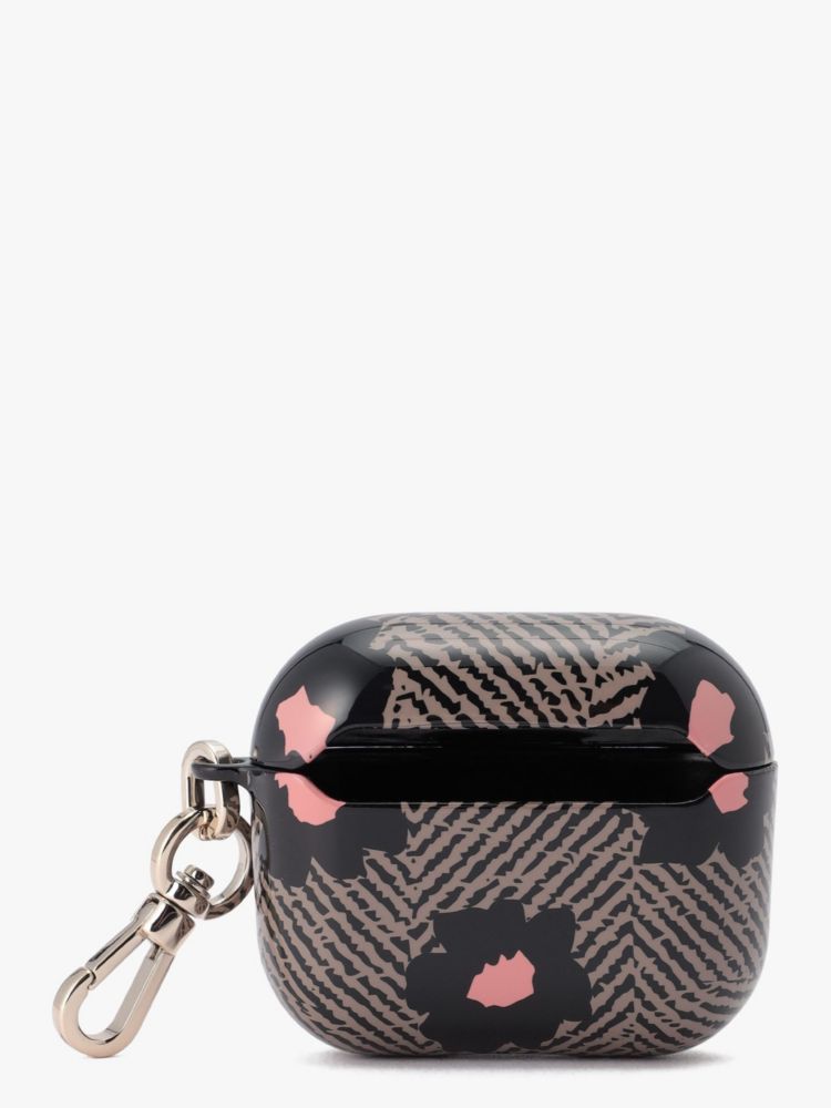 Kate Spade,Herringbone Floral Printed Airpod Gen 3 Case,Black Multi