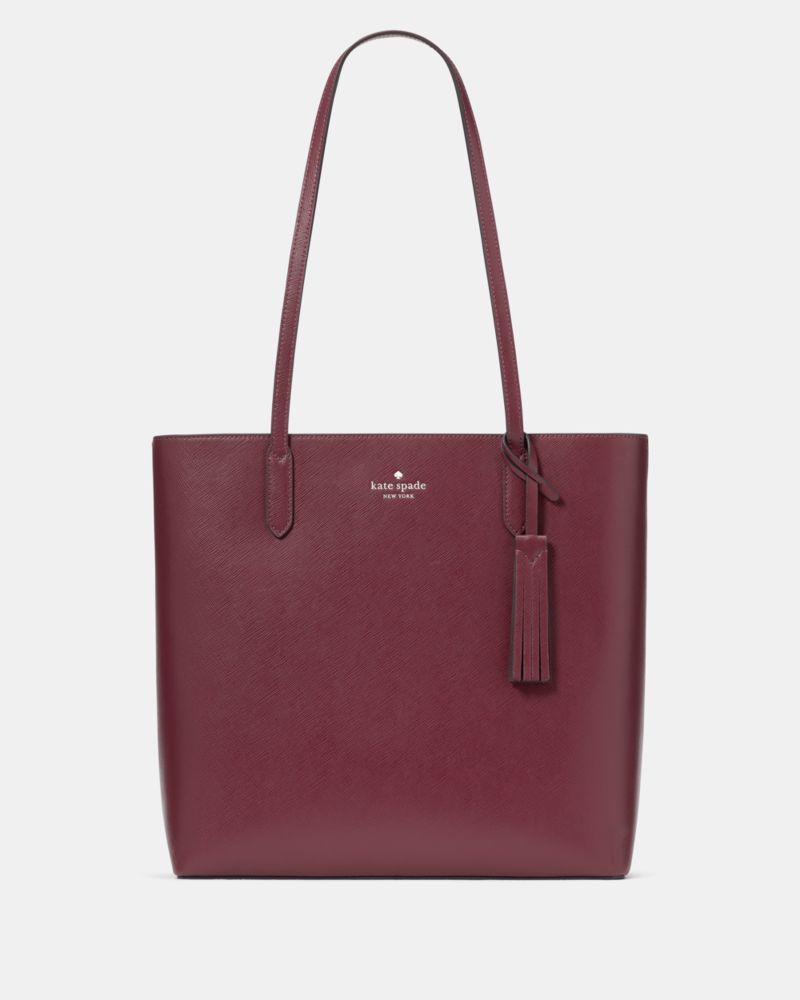 Kate Spade,Jana Tote,Leather,Tote,Logo,Word Embellishment,Tassel,Lined,Work,Maroon