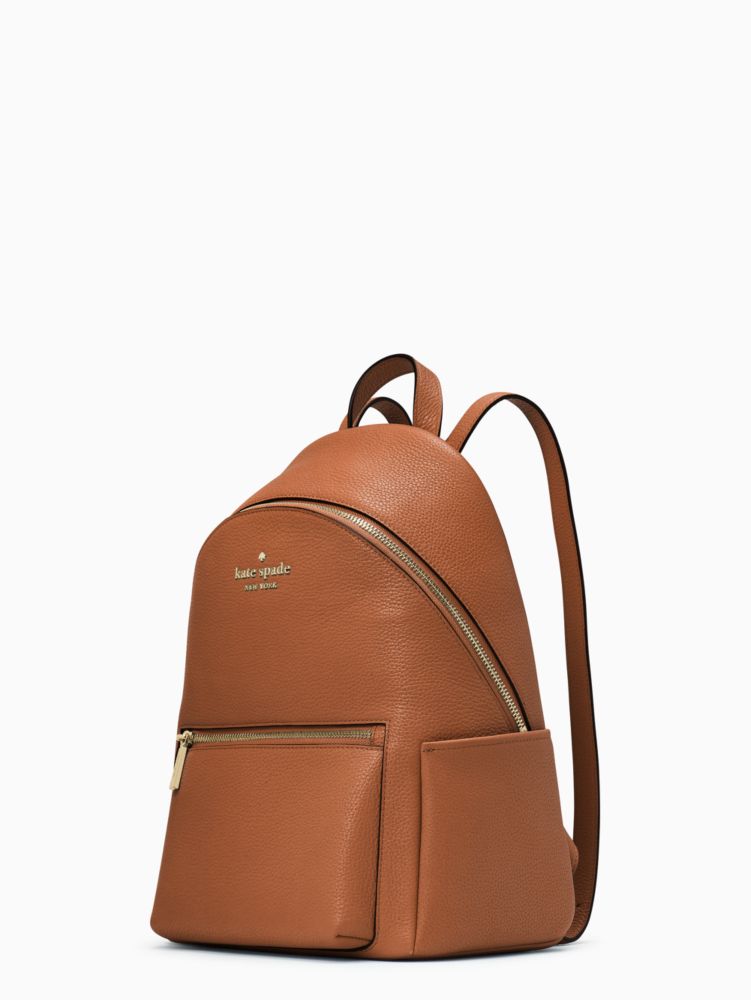 Kate Spade,Leila Dome Backpack,Leather,Backpack,Logo,Metal,Lined,Casual,Brown