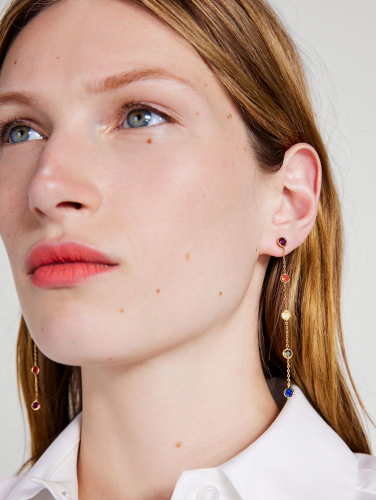 Kate Spade,On The Dot Linear Earrings,Dangle Earring,Chain Link,Gem Embellishment,Titanium,Day Party,Multi Color