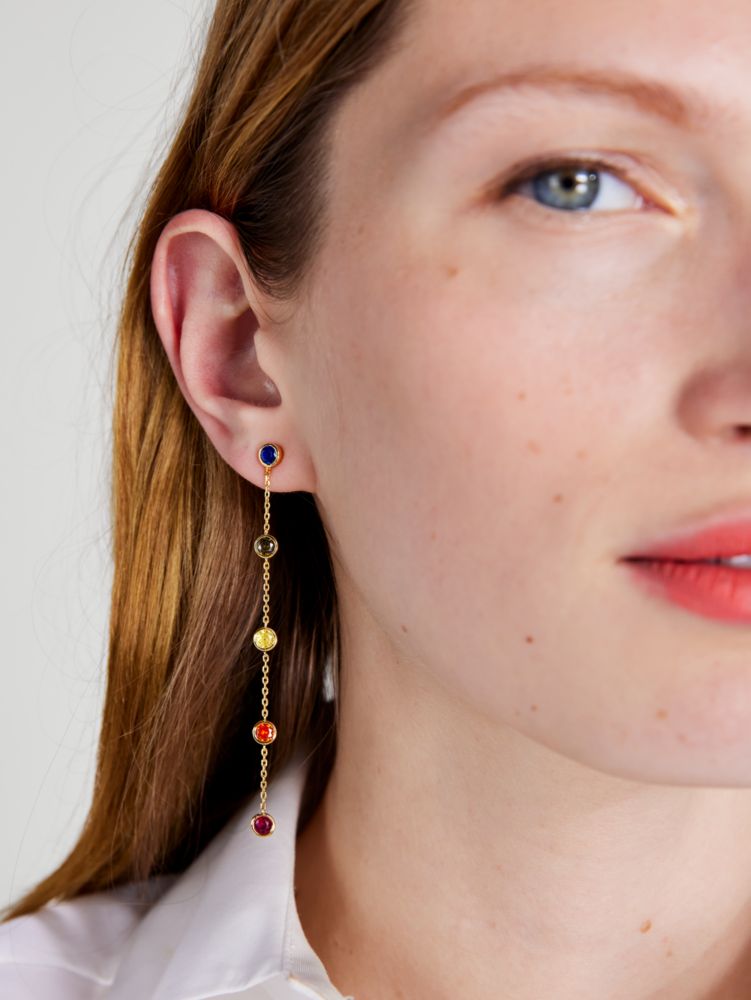 Kate Spade,On The Dot Linear Earrings,Dangle Earring,Chain Link,Gem Embellishment,Titanium,Day Party,Multi Color