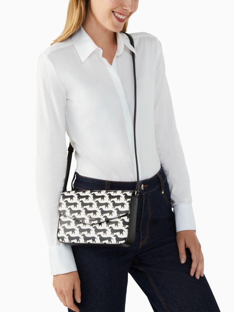 KATE SPADE CLAUDE DACHSHUND HOUNDSTOOTH CROSSBODY (WHITE/Black