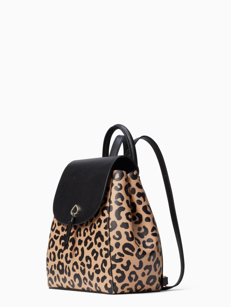 Kate Spade Adel Leopard Leather Flap Backpack K8464 Cheetah 