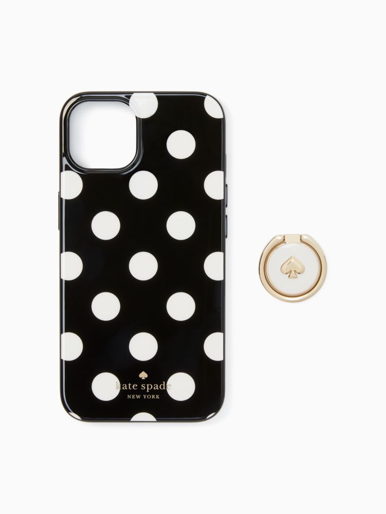 Kate Spade,ring and dot resin iphone 13 case,Black Multi