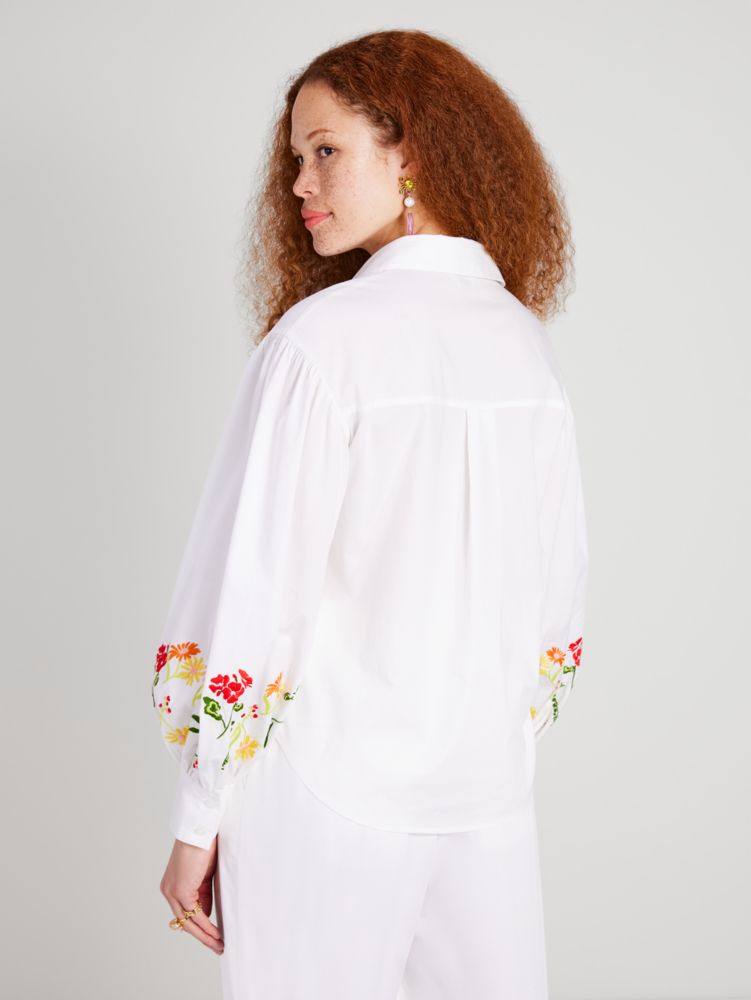 Kate Spade,Embroidered Gathered Sleeve Shirt,