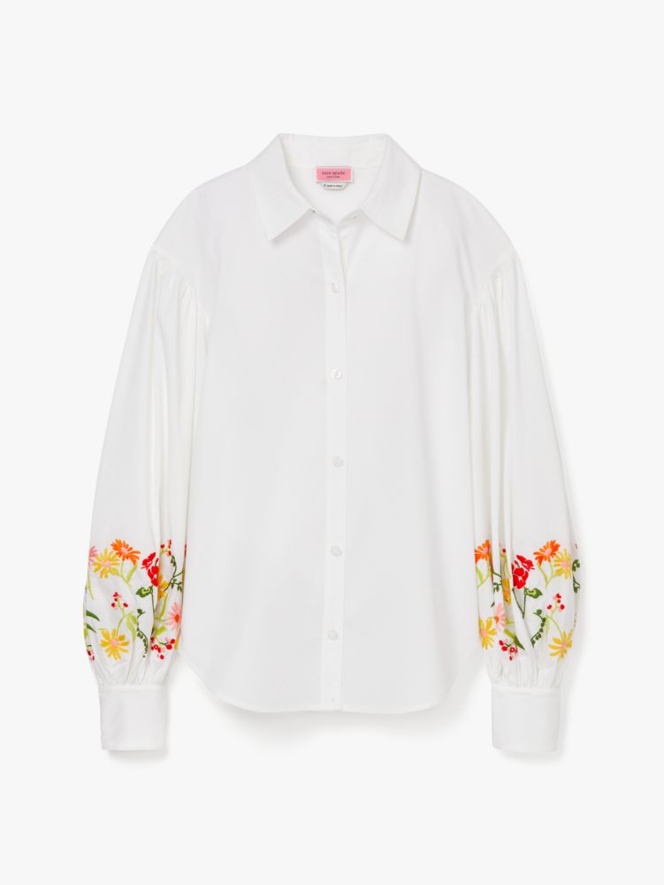 Kate Spade,Embroidered Gathered Sleeve Shirt,