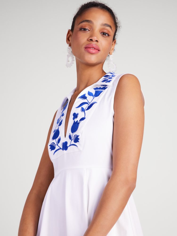 Embroidered Zigzag Floral Midi Dress, Fresh White, Product