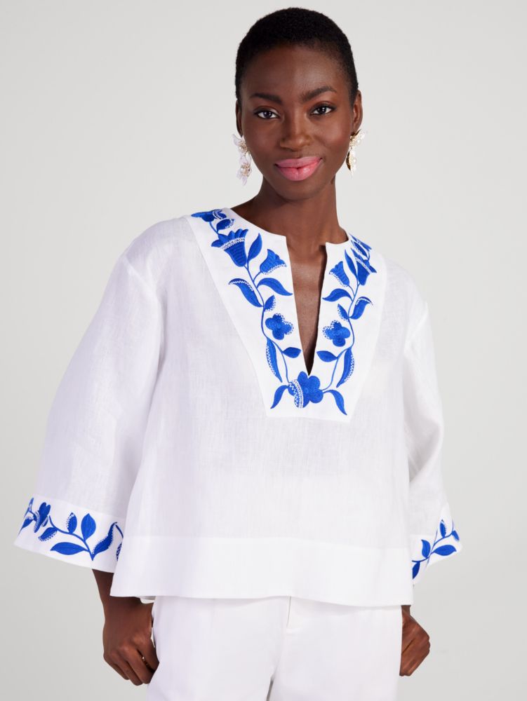 Embroidered Zigzag Floral Top, , Product
