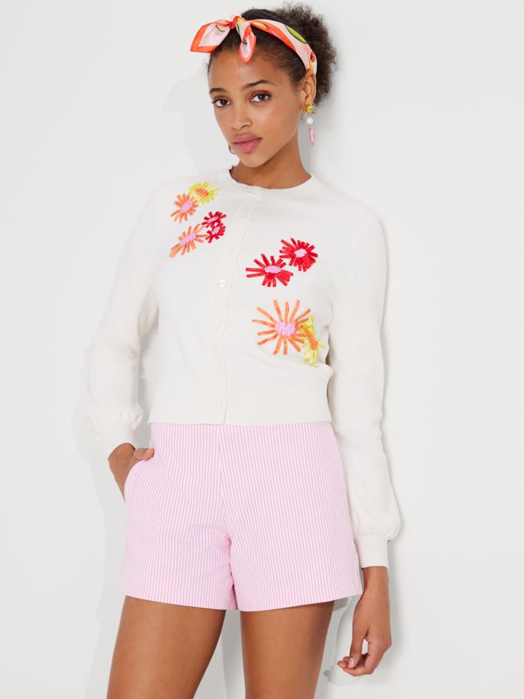 Kate Spade,Floral Embroidered Cardigan,sweaters,Cream