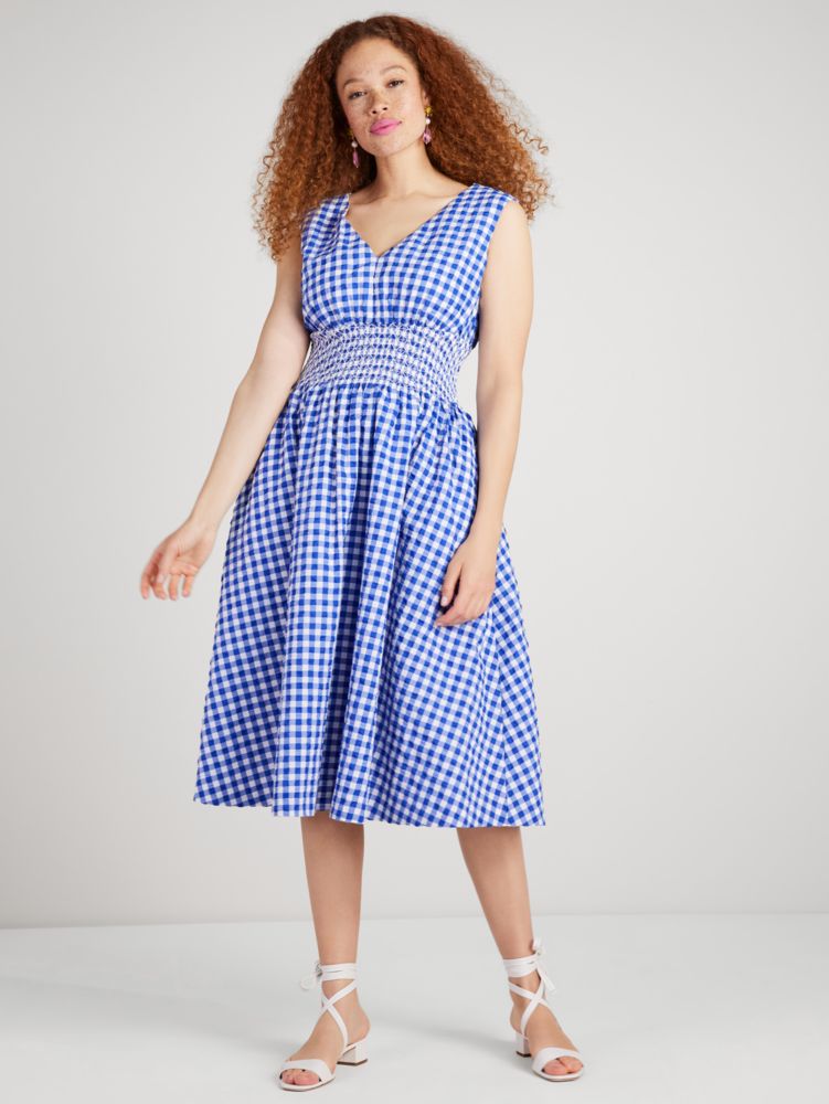 Kate Spade,Gingham Smocked-Waist Dress,Day,