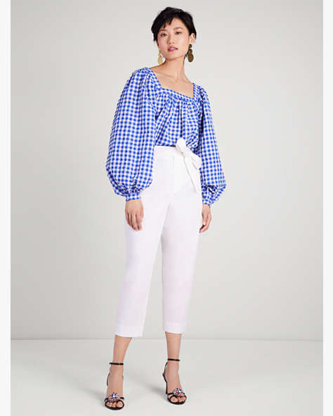 Kate Spade,Gingham Square-Neck Top,Blueberry