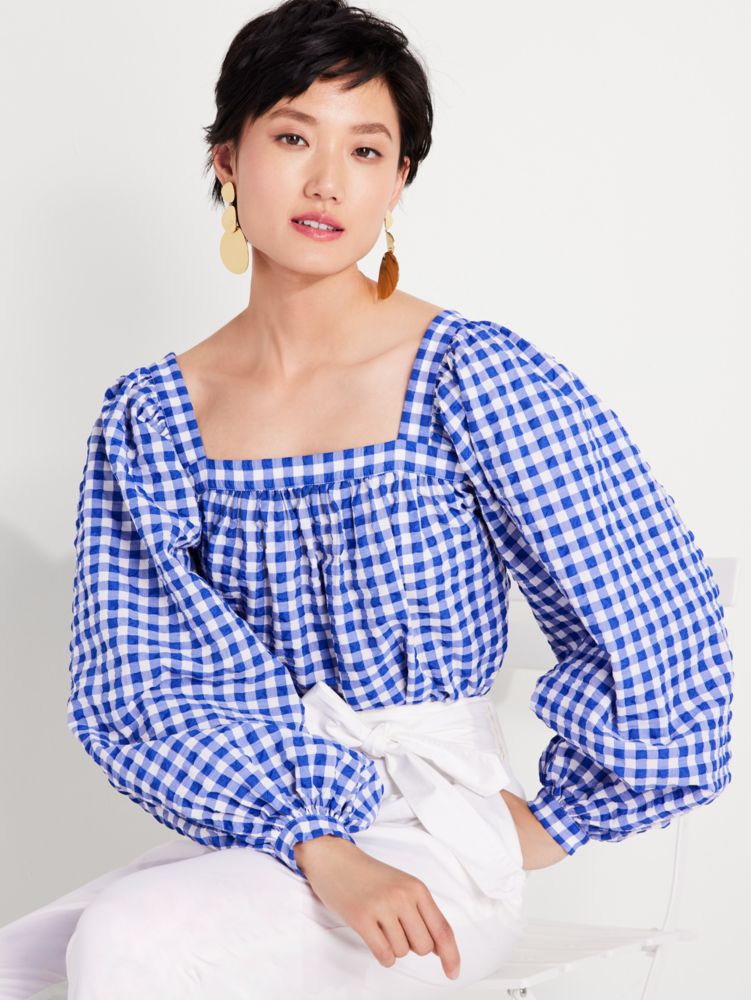 Kate Spade,Gingham Square-Neck Top,