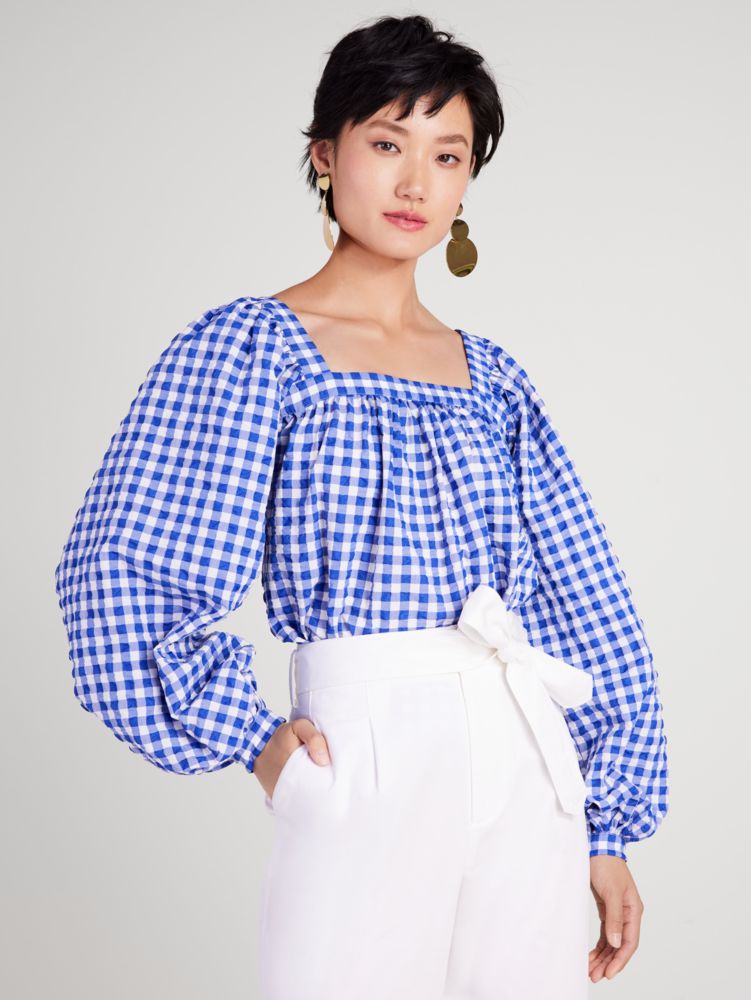 Kate Spade,Gingham Square-Neck Top,