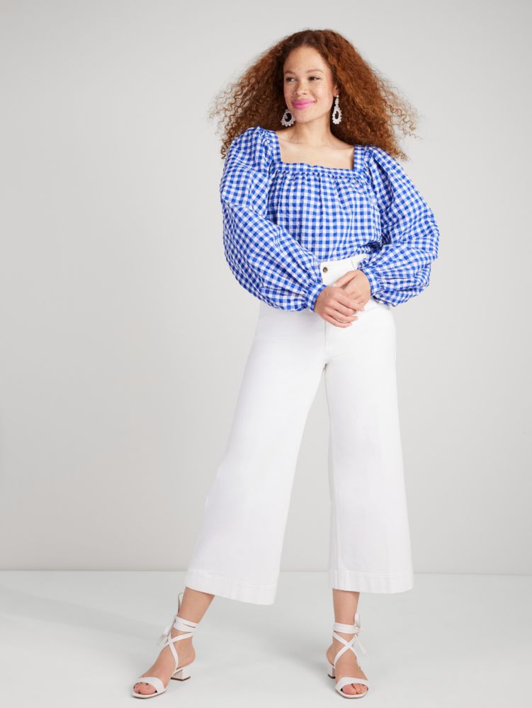 Kate Spade,Gingham Square-neck Top,