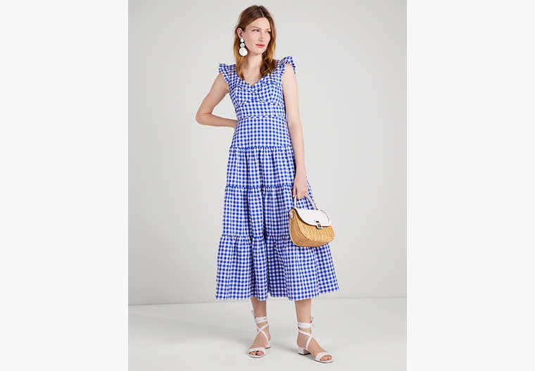 Kate Spade,Gingham Tiered Dress,Day,Blueberry