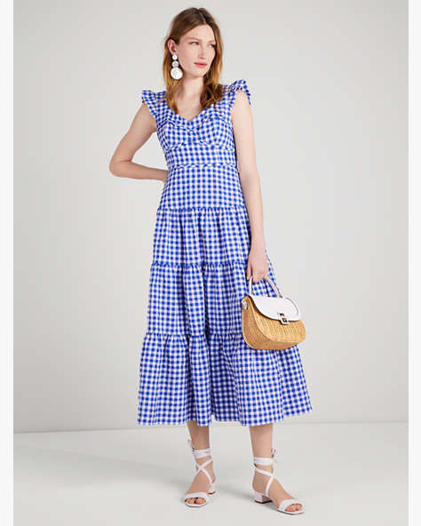 Kate Spade,Gingham Tiered Dress,Day,Blueberry