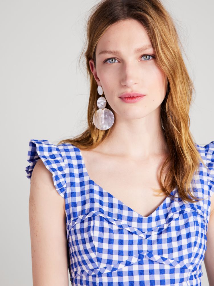 Kate Spade,Gingham Tiered Dress,Day,Blueberry