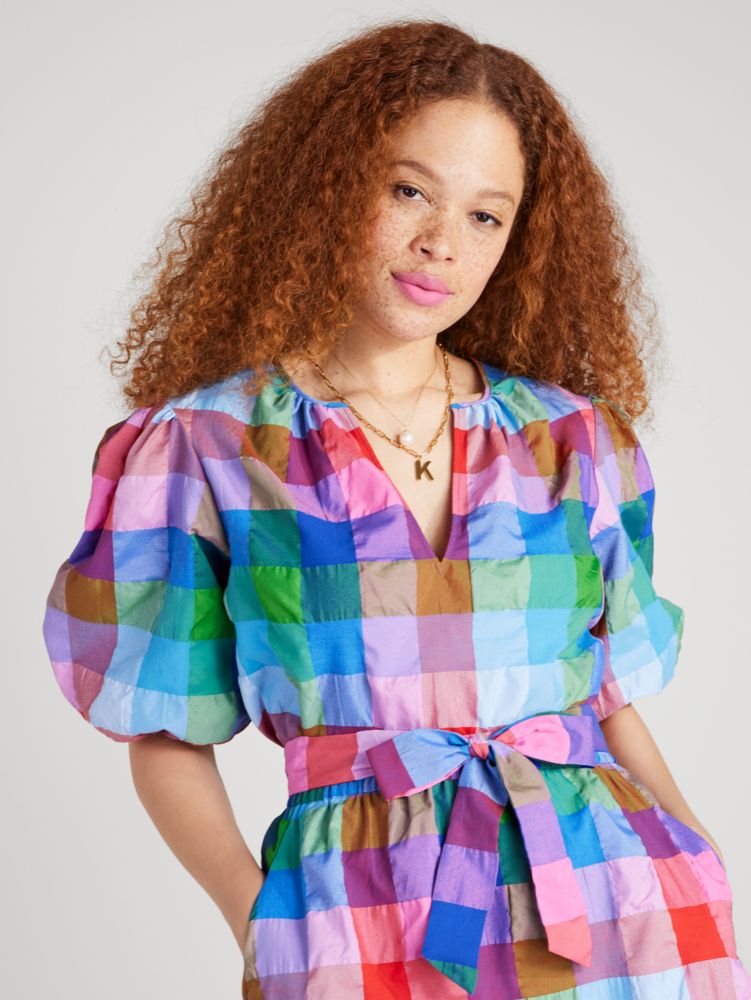 Kate Spade,Madras Tie-neck Top,
