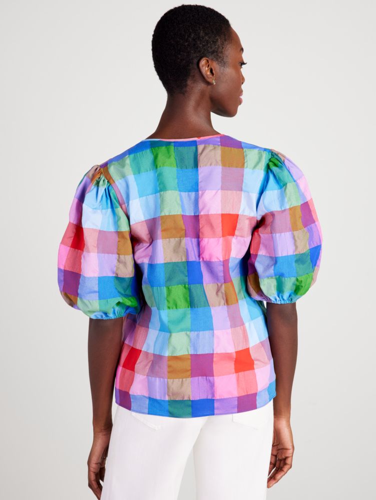 Kate Spade,Madras Tie-neck Top,