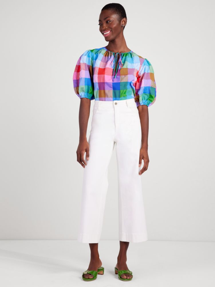 Kate Spade,Madras Tie-neck Top,