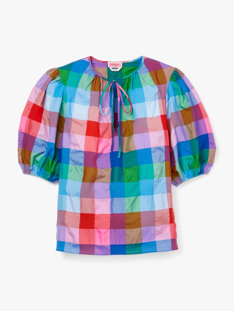 Kate Spade,Madras Tie-neck Top,