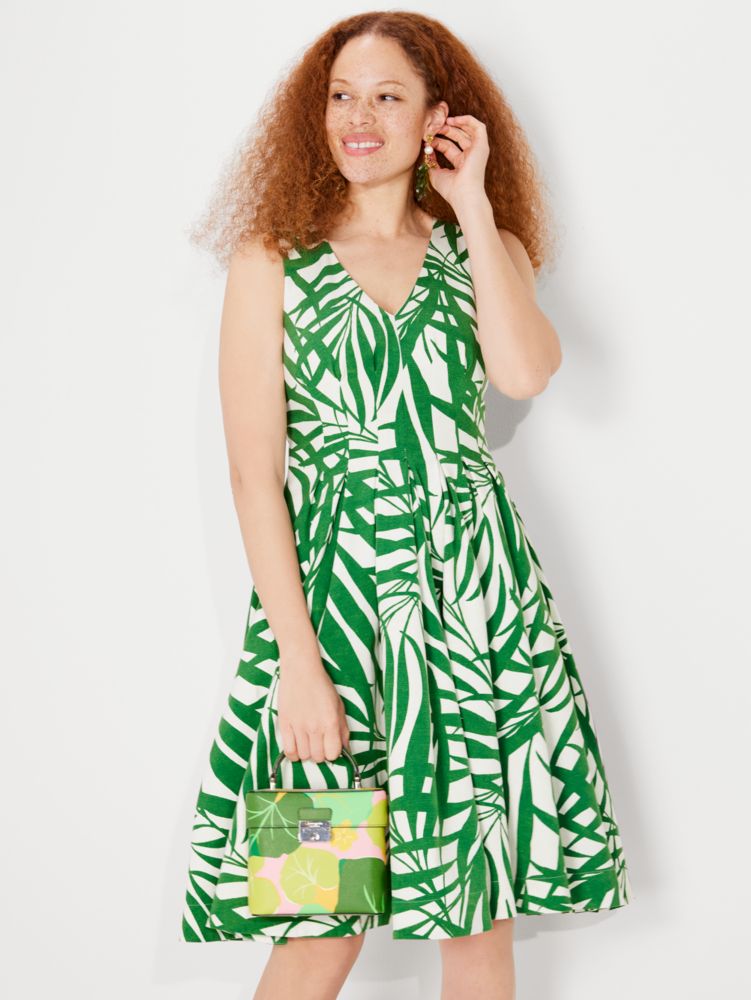 Kate Spade,Palm Fronds Amelia Dress,Bitter Greens