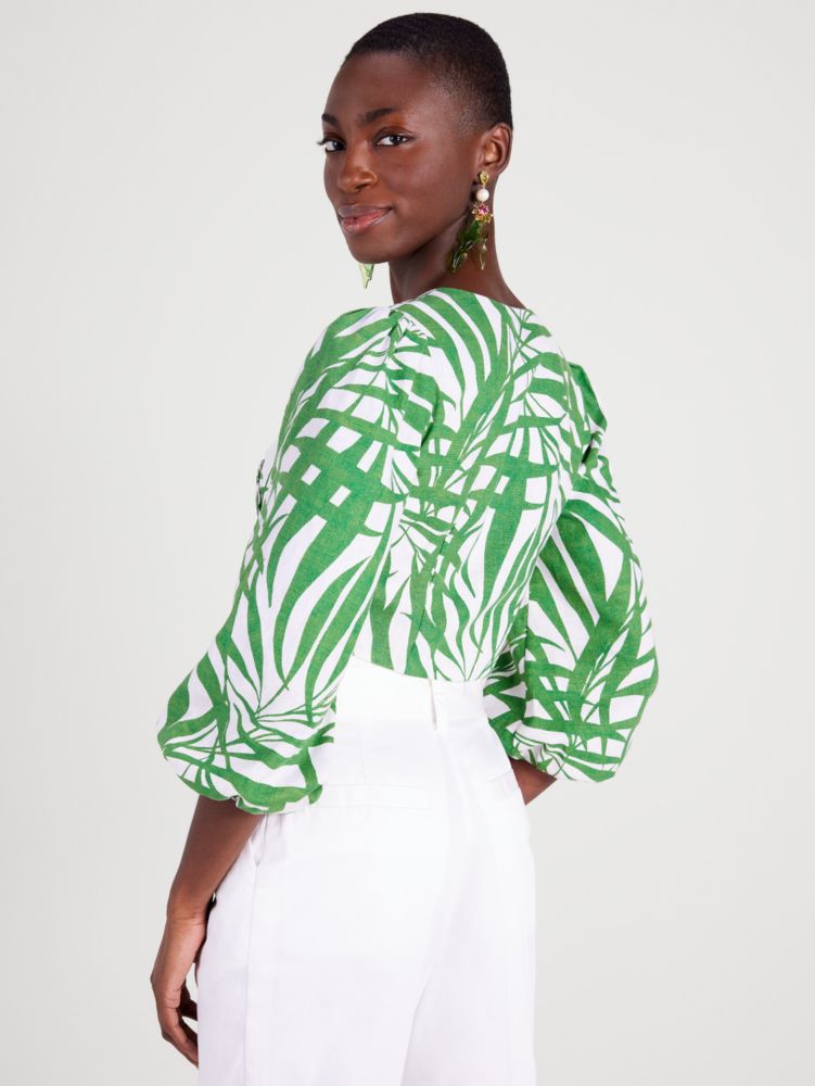 Kate Spade,Palm Fronds Bow-front Crop Top,