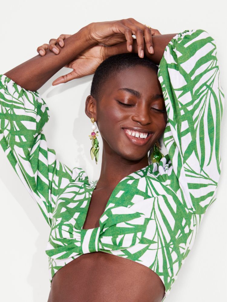 Kate Spade,Palm Fronds Bow-front Crop Top,