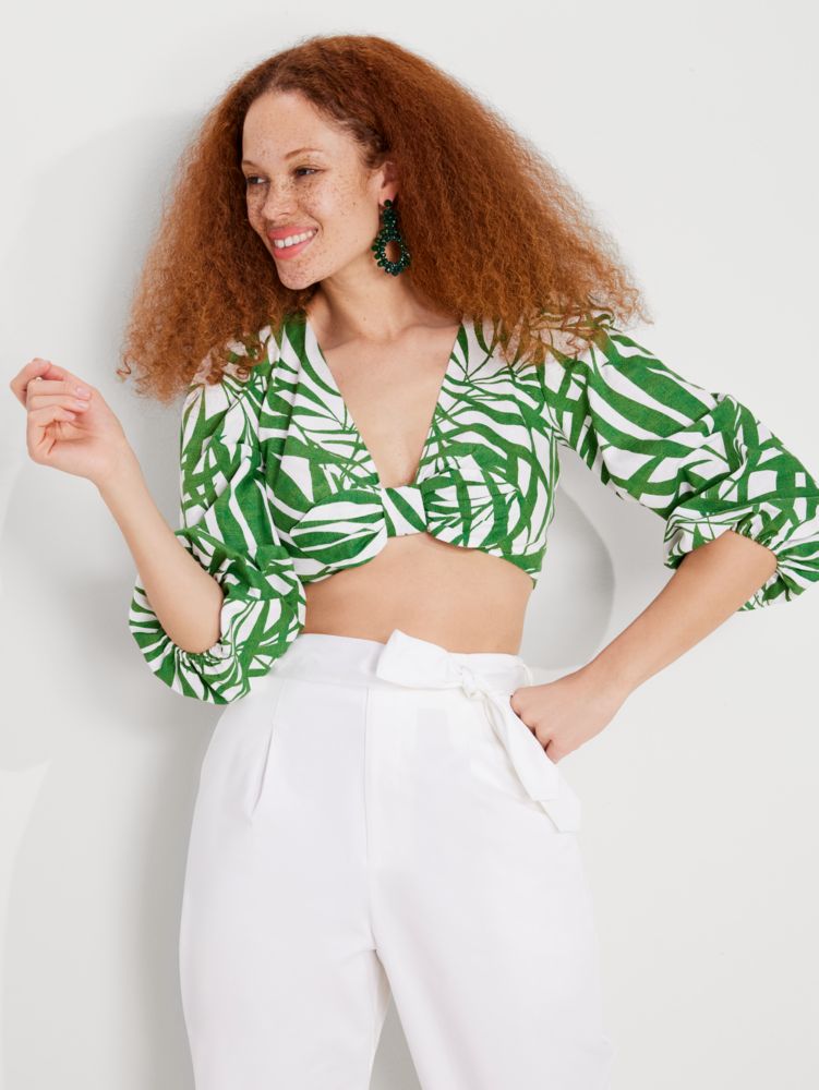 Kate Spade,Palm Fronds Bow-front Crop Top,