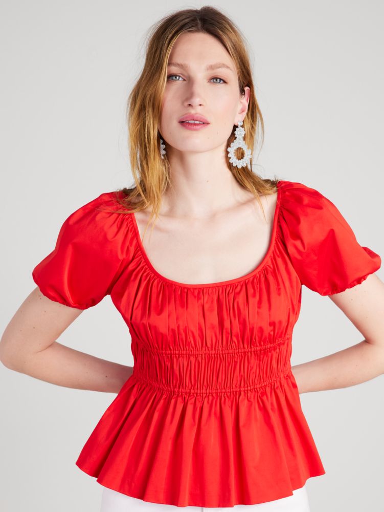 Kate Spade,Poplin Riviera Top,Flame Scarlet