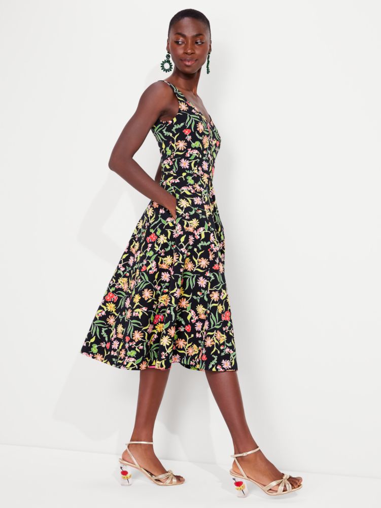 Kate Spade,Rooftop Garden Floral Grace Dress,Black Multi